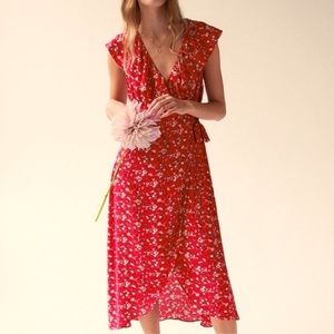 Sanctuary Jolynn Faux Wrap Midi Floral Dress Size 8